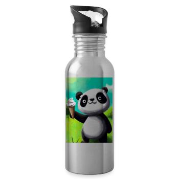 Panda mit Eiscreme - Trinkflasche mit integriertem Trinkhalm - Lightsilver - Rechts