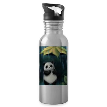 Panda mit Blattschirm - Trinkflasche mit integriertem Trinkhalm - Lightsilver - Rechts