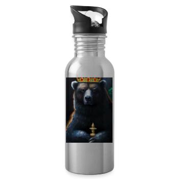 Bär mit Krone - Trinkflasche mit integriertem Trinkhalm - Lightsilver - Rechts