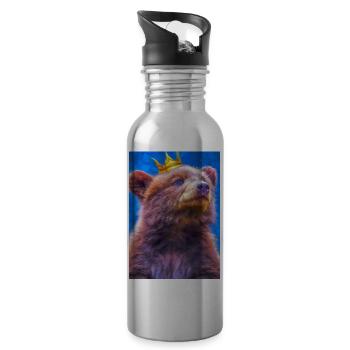 Bär mit Krone - Trinkflasche mit integriertem Trinkhalm - Lightsilver - Rechts