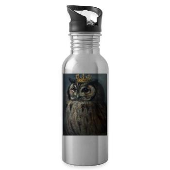 Eule mit Krone - Trinkflasche mit integriertem Trinkhalm - Lightsilver - Rechts