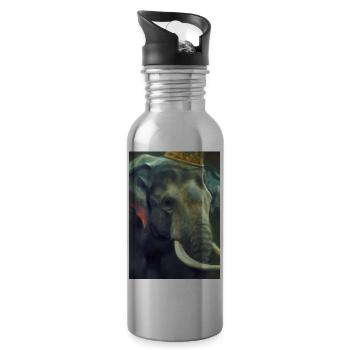 Elefant mit Krone - Trinkflasche mit integriertem Trinkhalm - Lightsilver - Rechts