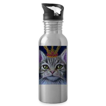 Katze mit Krone - Trinkflasche mit integriertem Trinkhalm - Lightsilver - Rechts