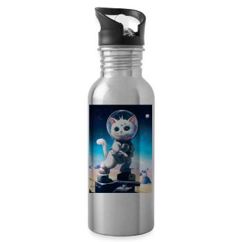 Astronautenkatze - Trinkflasche mit integriertem Trinkhalm - Lightsilver - Rechts