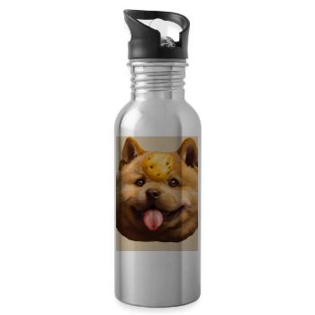 Kartoffel-Hund-Gesicht - Trinkflasche mit integriertem Trinkhalm - Lightsilver - Rechts