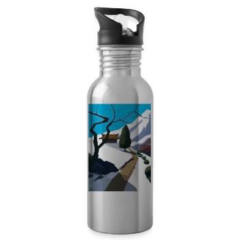 Pfad zu einem Berg - Trinkflasche mit integriertem Trinkhalm - Lightsilver - Rechts