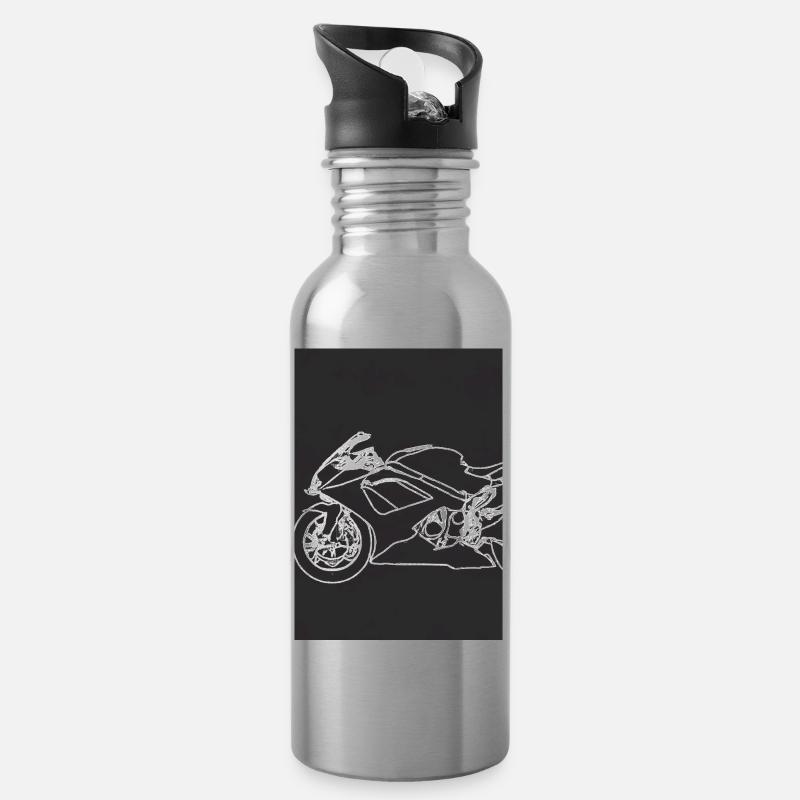 Umriss Motorrad - Trinkflasche mit integriertem Trinkhalm - Lightsilver
