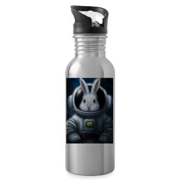 Kaninchen im Weltraum - Trinkflasche mit integriertem Trinkhalm - Lightsilver - Rechts