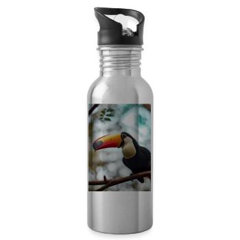 Tukan auf Ast - Trinkflasche mit integriertem Trinkhalm - Lightsilver - Rechts
