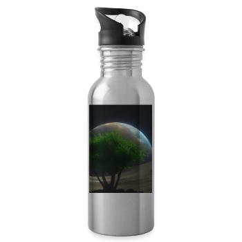 Baum auf dem Mond - Trinkflasche mit integriertem Trinkhalm - Lightsilver - Rechts