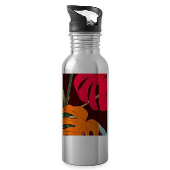 Monstera Pflanze Zusammenfassung - Trinkflasche mit integriertem Trinkhalm - Lightsilver - Rechts