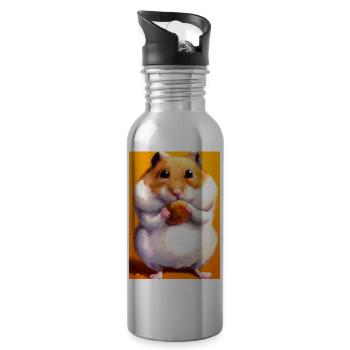 Hamster frisst - Trinkflasche mit integriertem Trinkhalm - Lightsilver - Rechts