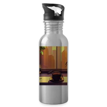 Fenster Kaffee Sonne - Trinkflasche mit integriertem Trinkhalm - Lightsilver - Rechts