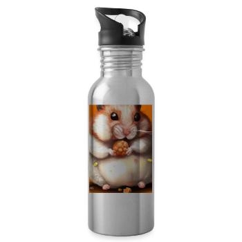 Hamster frisst - Trinkflasche mit integriertem Trinkhalm - Lightsilver - Rechts