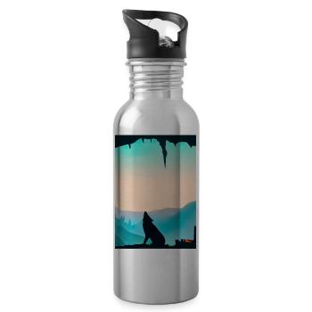 Wolf bei Nacht - Trinkflasche mit integriertem Trinkhalm - Lightsilver - Rechts