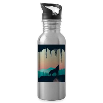 Wolf bei Nacht - Trinkflasche mit integriertem Trinkhalm - Lightsilver - Rechts