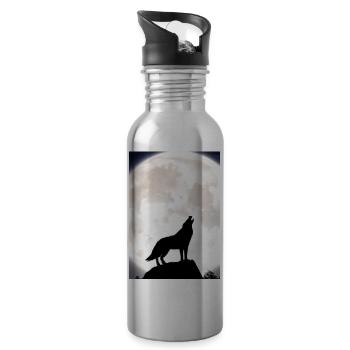 Wolf bei Nacht - Trinkflasche mit integriertem Trinkhalm - Lightsilver - Rechts