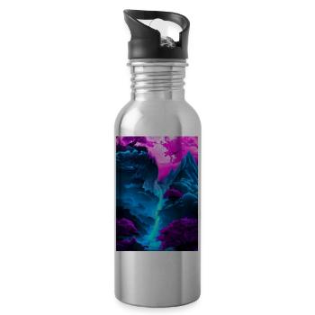 Mystischer Wasserfall - Trinkflasche mit integriertem Trinkhalm - Lightsilver - Rechts