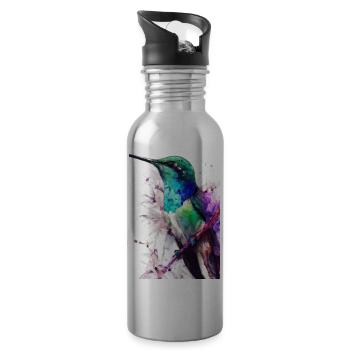 Bunter Vogel - Trinkflasche mit integriertem Trinkhalm - Lightsilver - Rechts