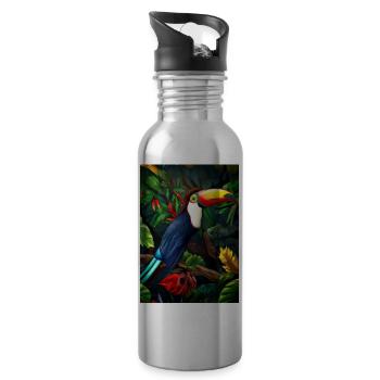 Dschungel-Tukan - Trinkflasche mit integriertem Trinkhalm - Lightsilver - Rechts