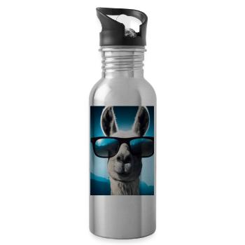 Lama mit Sonnenbrille - Trinkflasche mit integriertem Trinkhalm - Lightsilver - Rechts