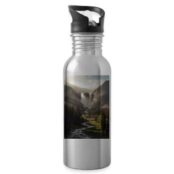 Wasserfall in der Natur - Trinkflasche mit integriertem Trinkhalm - Lightsilver - Rechts