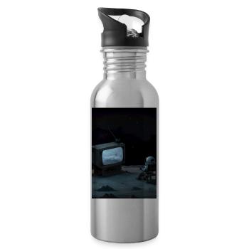 Astronaut sieht fern - Trinkflasche mit integriertem Trinkhalm - Lightsilver - Rechts
