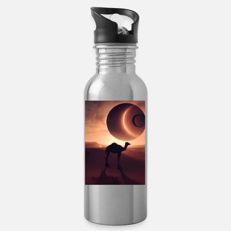 Kamel Wüstenplanet - Trinkflasche mit integriertem Trinkhalm - Lightsilver
