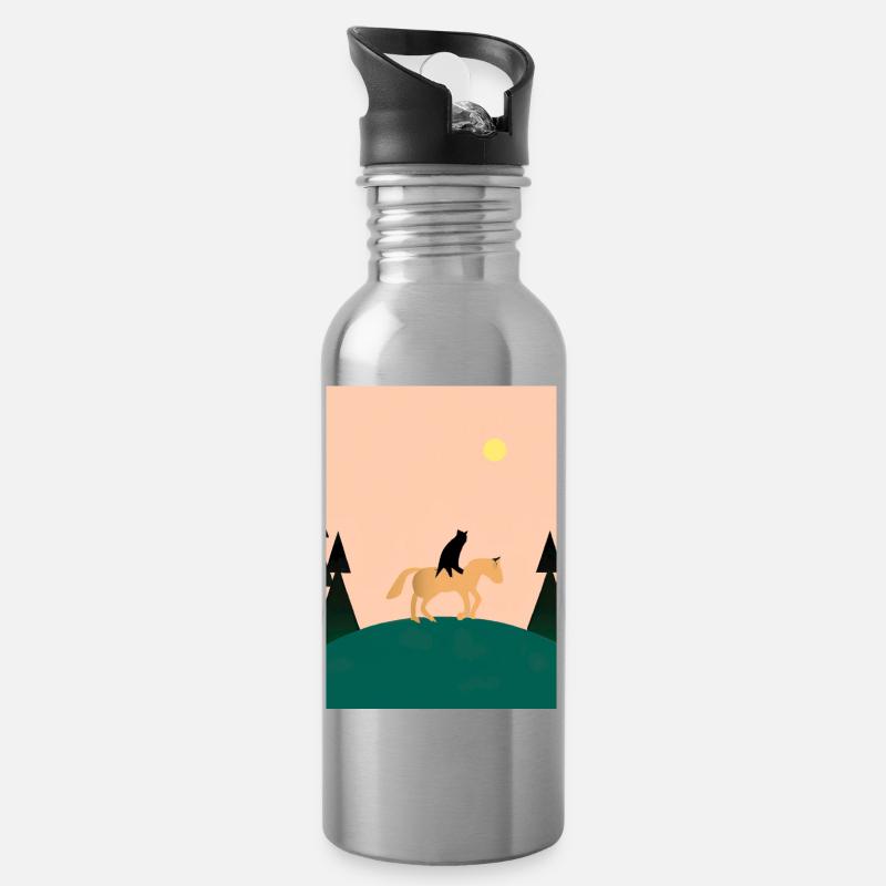 Katze reitet Pferd Minimal - Trinkflasche mit integriertem Trinkhalm - Lightsilver
