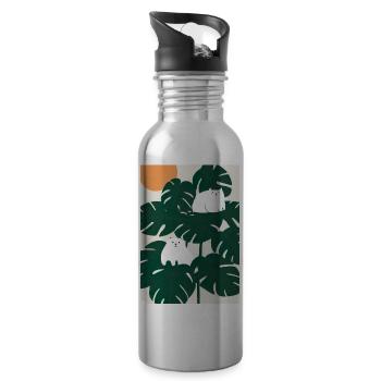 Katzen auf Leafs - Trinkflasche mit integriertem Trinkhalm - Lightsilver - Rechts