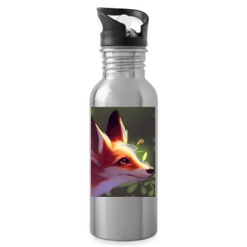 Niedliche Fuchs-Malerei - Trinkflasche mit integriertem Trinkhalm - Lightsilver - Rechts