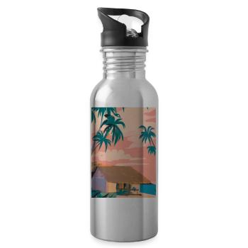 Hawaii Malerei - Trinkflasche mit integriertem Trinkhalm - Lightsilver - Rechts