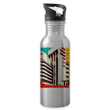 Minimalistisches Stadthaus - Trinkflasche mit integriertem Trinkhalm - Lightsilver - Rechts
