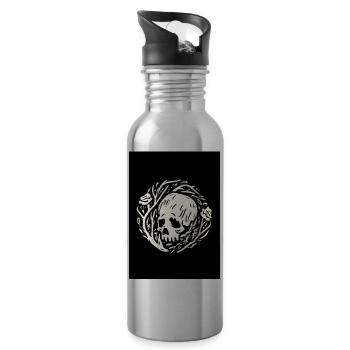 Schädel in Pflanzen - Trinkflasche mit integriertem Trinkhalm - Lightsilver - Rechts
