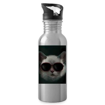 Katze mit Sonnenbrille - Trinkflasche mit integriertem Trinkhalm - Lightsilver - Rechts