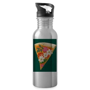 Blümchen-Pizza - Trinkflasche mit integriertem Trinkhalm - Lightsilver - Rechts