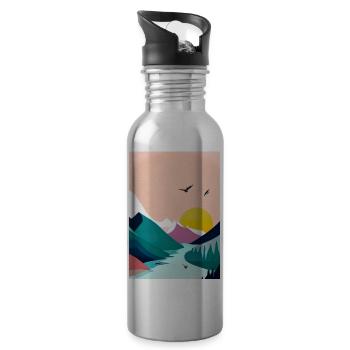 Wald Berge Sonnenuntergang - Trinkflasche mit integriertem Trinkhalm - Lightsilver - Rechts