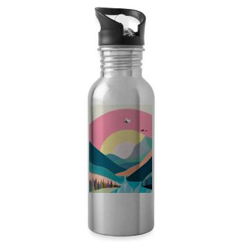 Wald Berge Sonnenuntergang - Trinkflasche mit integriertem Trinkhalm - Lightsilver - Rechts
