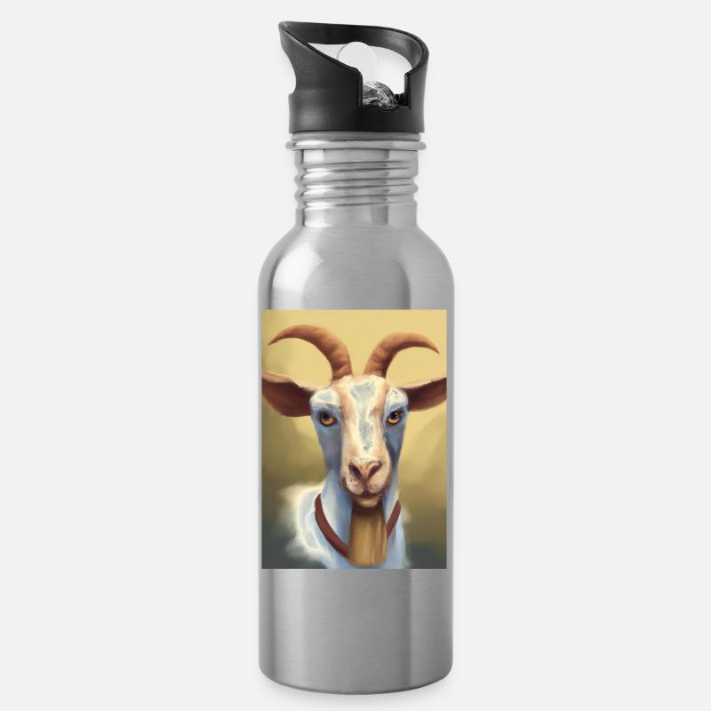 Glückliche Ziege - Trinkflasche mit integriertem Trinkhalm - Lightsilver