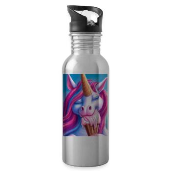 Eiscreme Einhorn - Trinkflasche mit integriertem Trinkhalm - Lightsilver - Rechts