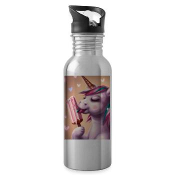 Eiscreme Einhorn - Trinkflasche mit integriertem Trinkhalm - Lightsilver - Rechts