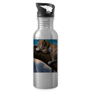 Leopard liegt auf Baum - Trinkflasche mit integriertem Trinkhalm - Lightsilver - Rechts