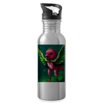 Erdbeervogel - Trinkflasche mit integriertem Trinkhalm - Lightsilver - Rechts