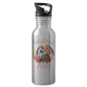 Schoolchild 2023 School enrollment unicorn school pupil - Water bottle with straw - silver - Right