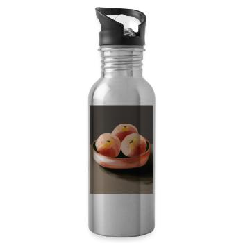 Drei Pfirsiche - Trinkflasche mit integriertem Trinkhalm - Lightsilver - Rechts