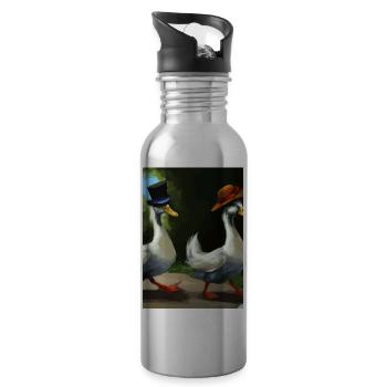 Zwei Enten - Trinkflasche mit integriertem Trinkhalm - Lightsilver - Rechts