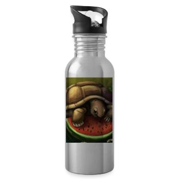 Wassermelonen-Schildkröte - Trinkflasche mit integriertem Trinkhalm - Lightsilver - Rechts
