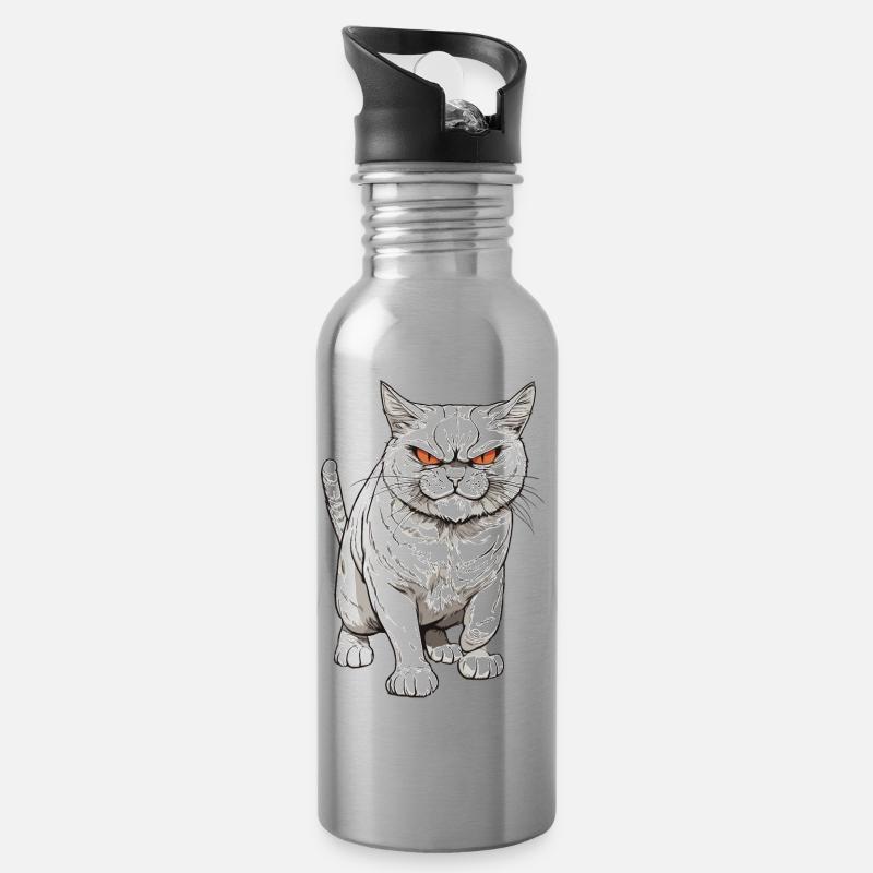 Mauvais chat - Gourde avec paille intégrée - argent clair