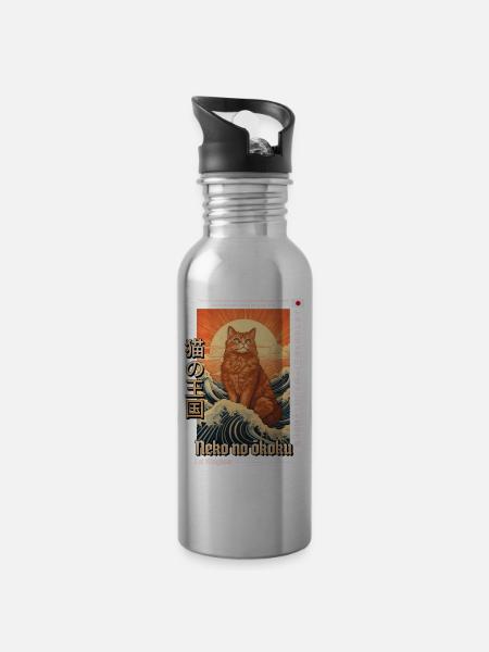 Cat, Red, Kingdom, Japan, Japanese, Grace, Pride - Water bottle with straw - silver