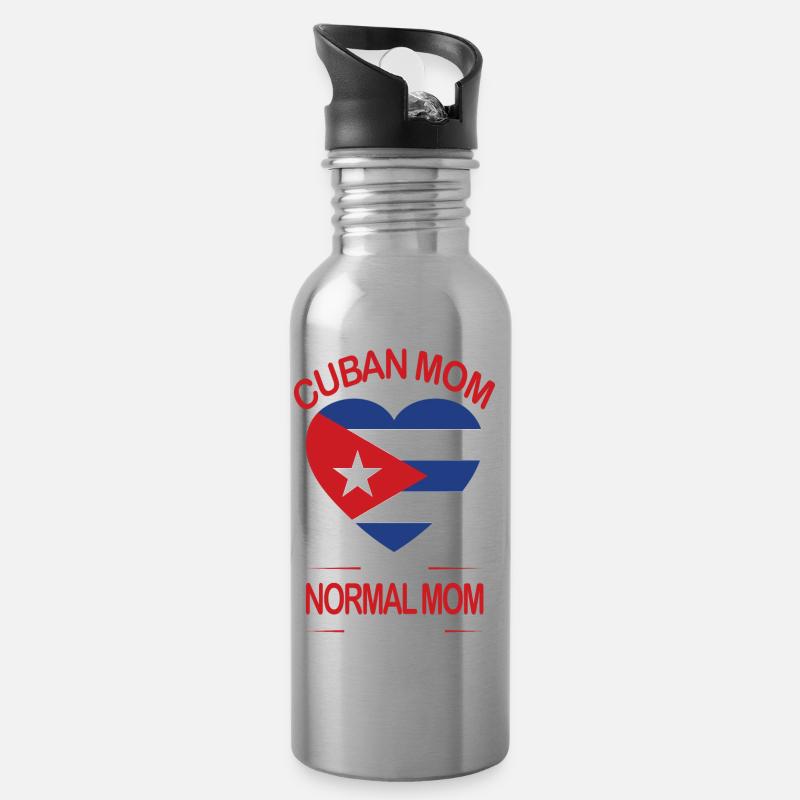 Kuba Flagge - Trinkflasche mit integriertem Trinkhalm - Lightsilver